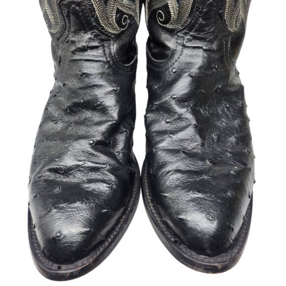 Tony Lama Boots Ostrich Leather Black Heeled Cowboy Tall - Picture 5 of 8